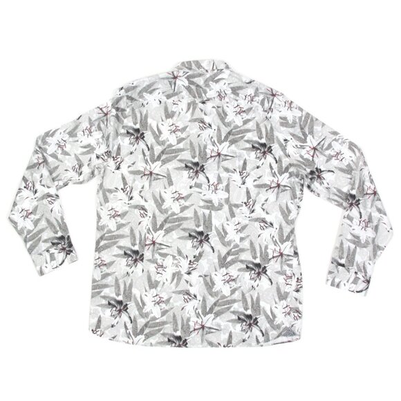 Ted Baker Mens Long Sleeve Shirt Grey White Floral size 17 Fashion Fit - 944 - Picture 4 of 4